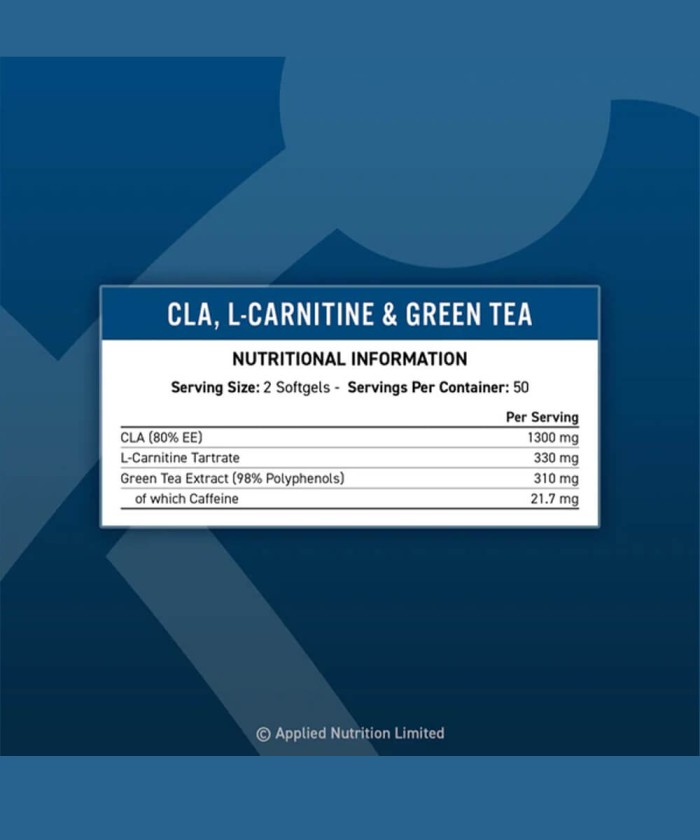 Fiche Technique CLA, L-CARNITINE & GREEN TEA - Applied Nutrition | 100 SOFTGELS