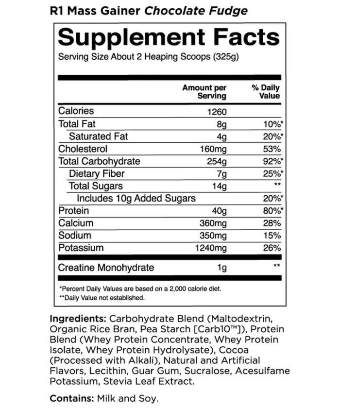 Fiche technique Mass Gainer RULE 1