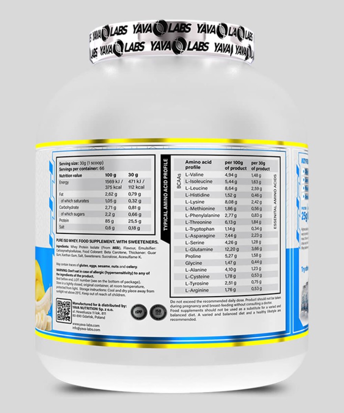 fiche technique Pure Iso Whey de Yava Labs