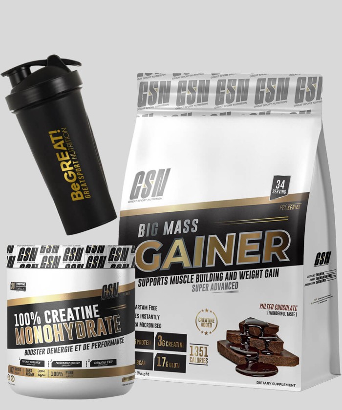 Pack Big Mass Gainer 6Kg & Créatine Monohydrate 200g - GSN prix Tunisie