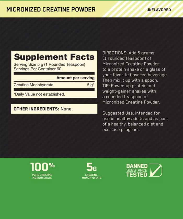 Poudre de créatine micronisée 100 % pure – 5 g par dose
