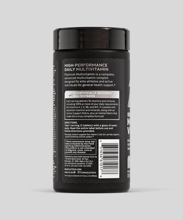 Platinum Multivitamin MuscleTech | Multivitamines pour énergie & récupération
