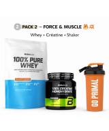 Pack force et muscle BioTechUSA Tunisie avec whey protéine, créatine monohydrate et shaker Go Primal