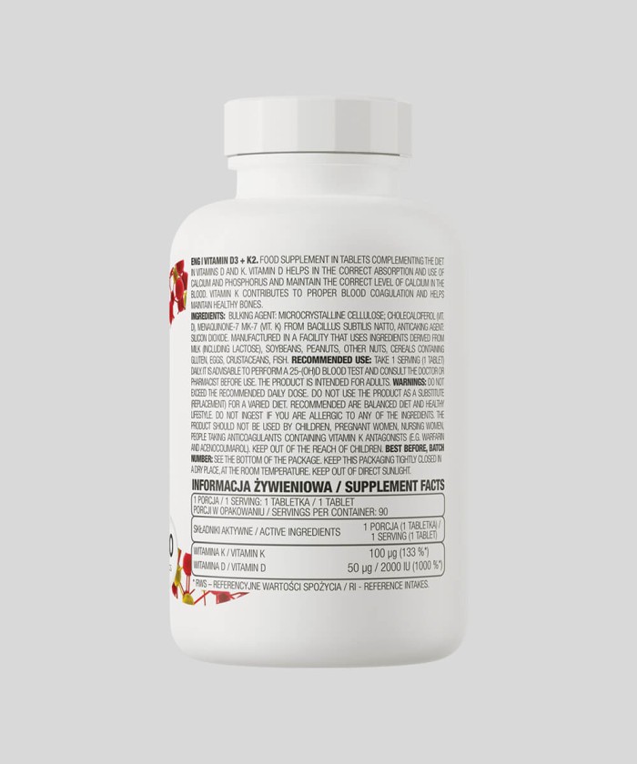Fiche technique OstroVit Vitamin D3 + K2 MK-7 90 comprimés
