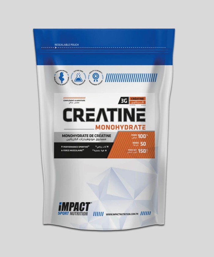 Créatine monohydrate 150g Impact Sport Nutrition pureté 99.9 HPLC Tunisie