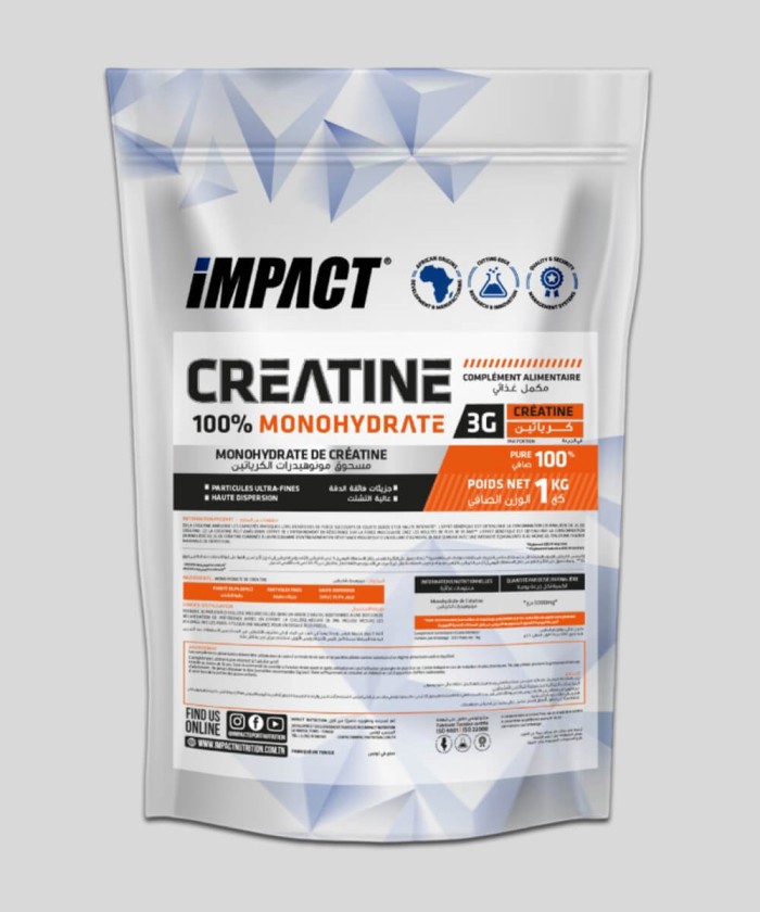 Créatine monohydrate 1kg Impact Sport Nutrition format professionnel athletes