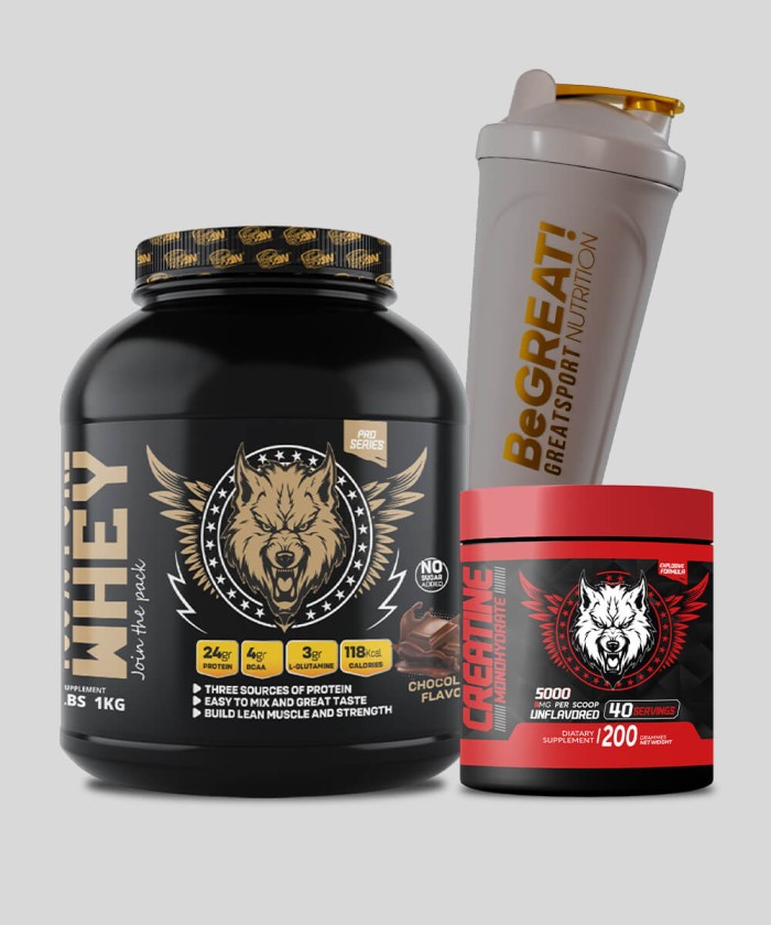 Pack American Wolf – Shaker + 100% Pure Whey 1Kg + Créatine 200g | sans gluten