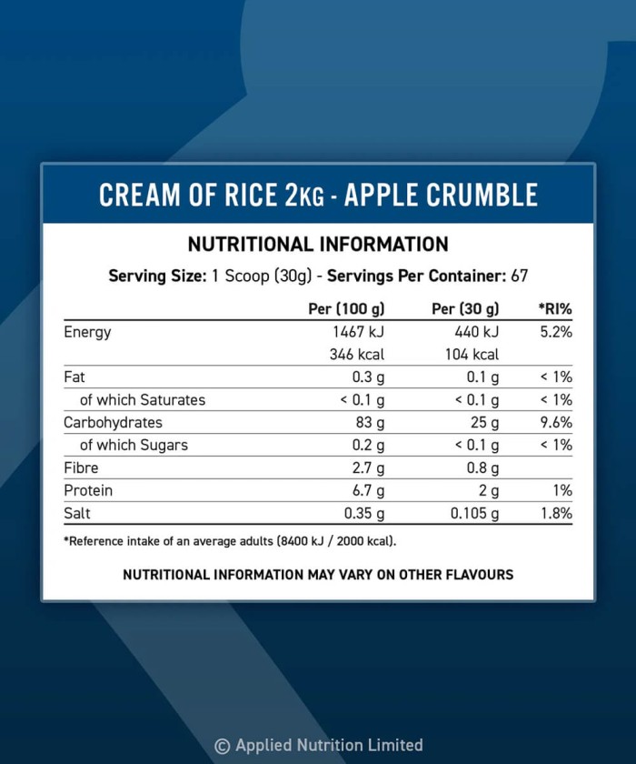 Cream of Rice Applied Nutrition 1kg | Prix Tunisie